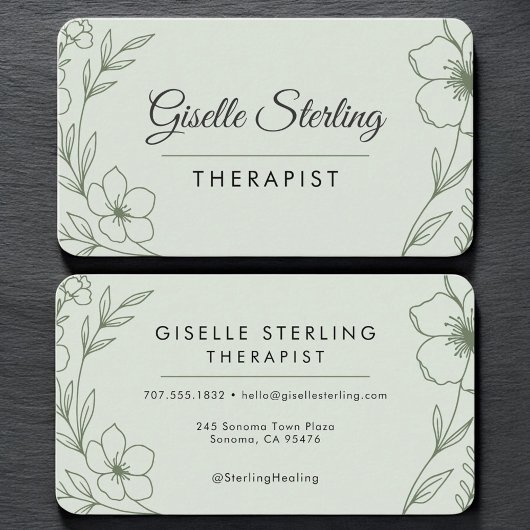Carte De Visite Therapist Floral Sage Green Professional