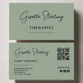 Carte De Visite Therapist Psychologist Sage Green QR Code