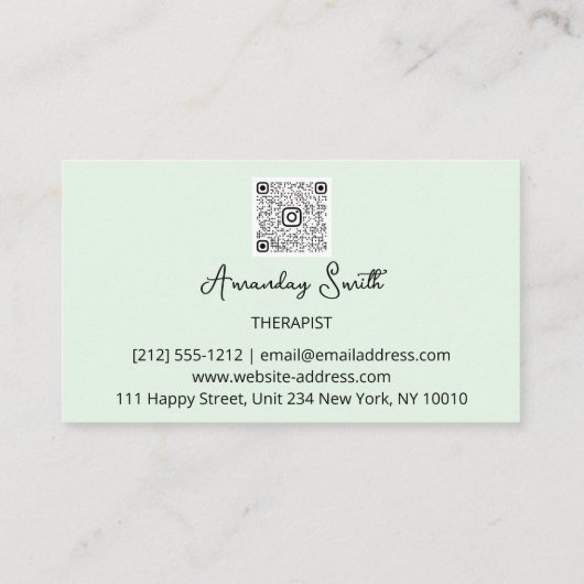 Carte De Visite Thérapiste Golden ScriptQR Code Logo Mint Green (Dos)