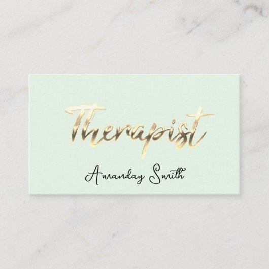 Carte De Visite Thérapiste Golden ScriptQR Code Logo Mint Green (Devant)