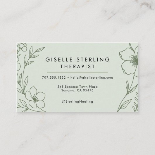 Carte De Visite Thérapiste Holistique Botanique Sage Vert Moderne (Dos)