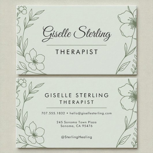 Carte De Visite Thérapiste Holistique Botanique Sage Vert Moderne