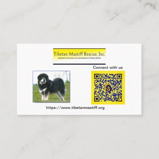 Carte De Visite Tibetan Mastiff Secourt, Inc. Information (Devant)