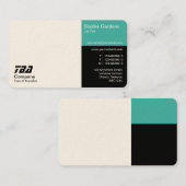 Carte De Visite Tiers - Blanc, Turquoise et Noir (Crème) (Devant / Derrière)