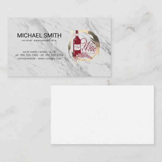 Carte De Visite Tige en marbre Vino et anneau en or (Devant / Derrière)