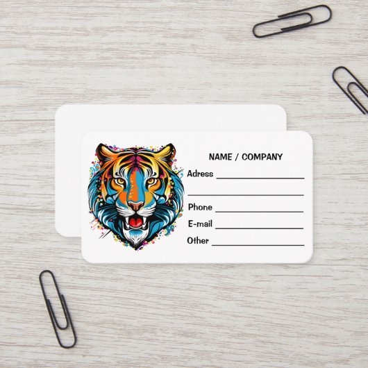 Carte De Visite Tiger Head Rainbow colors paint stains (Devant/Arrière en situation)