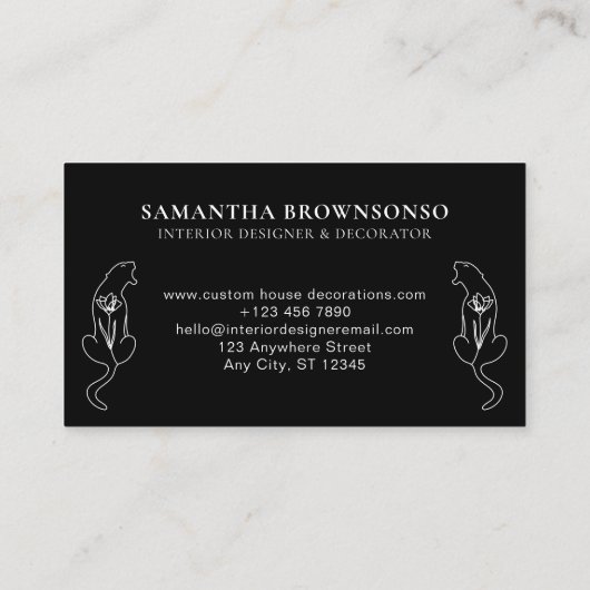 Carte De Visite Tigre à fleurs d'animaux noirs (Dos)