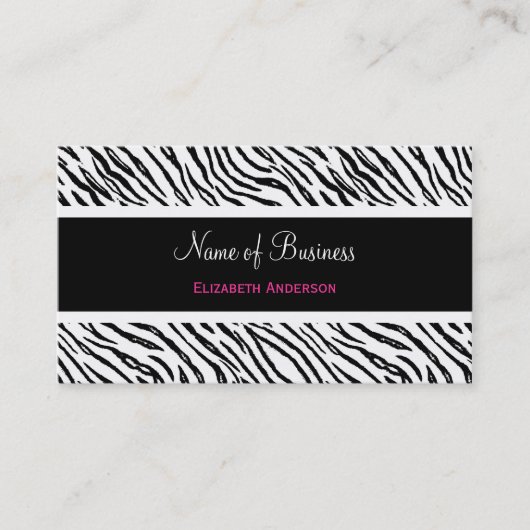 Carte De Visite Tigre noir et blanc tendance rayures rose Nom (Devant)
