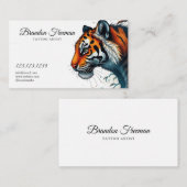 Carte De Visite Tigre orange élégant avec tatouage Feuille (Devant / Derrière)