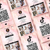 Carte De Visite TikTok Code QR en marbre rose Médias sociaux