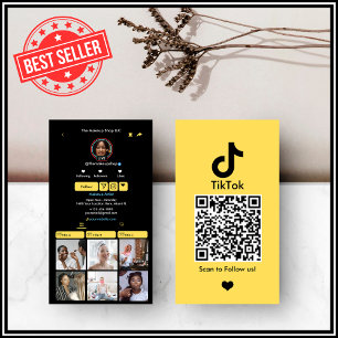 Carte De Visite TikTok Jaune   QR des Médias Sociaux