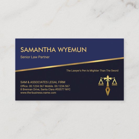 Carte De Visite Tilting Gold Line Blue Shades Barrister Paralegal (Devant)