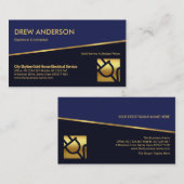 Carte De Visite Tilting Gold Line Blue Shades Electricien (Devant / Derrière)