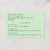 Carte De Visite Tissu vert couture de mode créatrice (Dos)