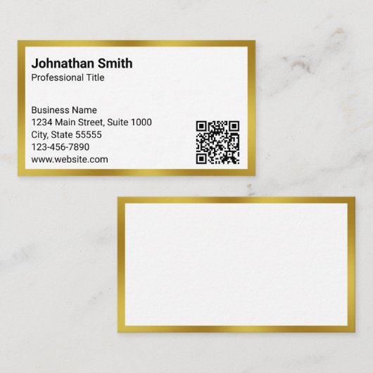 Carte De Visite Titre professionnel Coordonnées White Gold QR Code (Devant / Derrière)