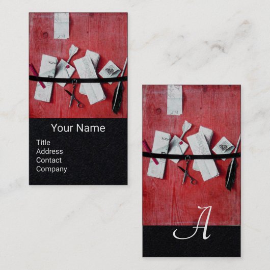 Carte De Visite TITULAIRE DE LETTRE EN BOIS MONOGRAM Rouge Papier  (Devant / Derrière)