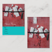 Carte De Visite TITULAIRE DE LETTRE EN MONOGRAM DE BOIS, bleu turq (Devant / Derrière)