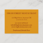 Carte De Visite Toad in the Hole British Pub Restaurant Restaurati (Dos)