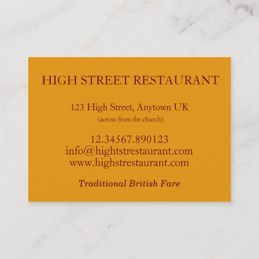 Carte De Visite Toad in the Hole British Pub Restaurant Restaurati (Dos)