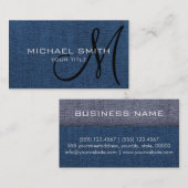 Carte De Visite Toile bleu foncé look Monogramme (Devant / Derrière)