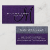 Carte De Visite Toile de Monogramme Purple Élégant (Devant / Derrière)