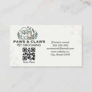 Carte De Visite Toilettage Professionnel pour Animaux avec Code QR