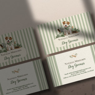 Carte De Visite Toiletteur pour chien terrier rayé au charme sage