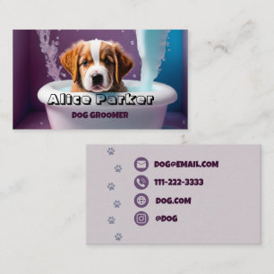 Carte De Visite Toiletteur pour chiens, Chien dans le bain,
