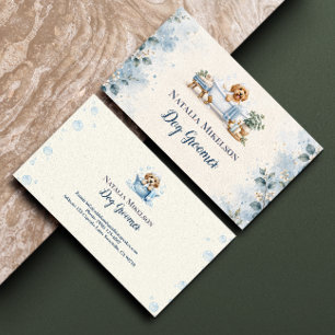 Carte De Visite Toiletteuse pour chien Goldendoodle aquarelle bleu