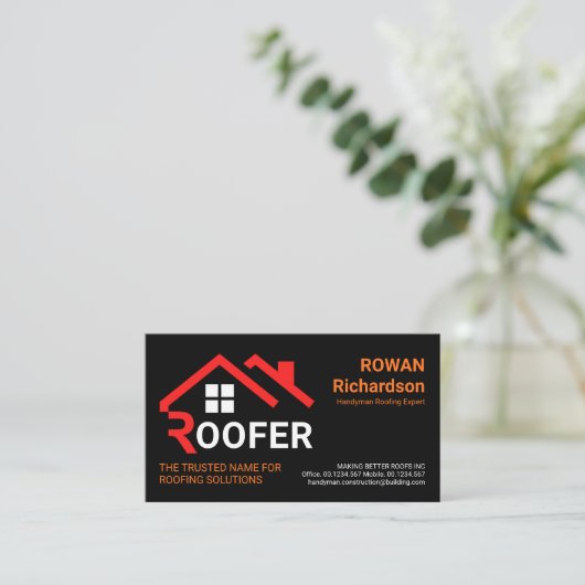 Carte De Visite Toit créatif en rouge Signalisation sur toit (Debout devant)