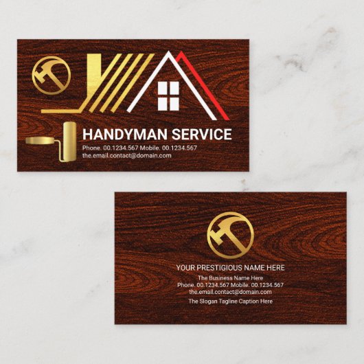 Carte De Visite Toit Créatif Sur Bois Constructeur Handyman (Devant / Derrière)