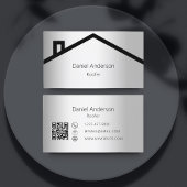 Carte De Visite Toit de maison en argent code QR moderne