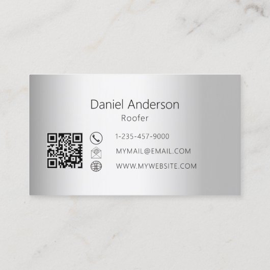 Carte De Visite Toit de maison en argent code QR moderne (Dos)