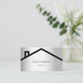 Carte De Visite Toit de maison en argent code QR moderne (Debout devant)