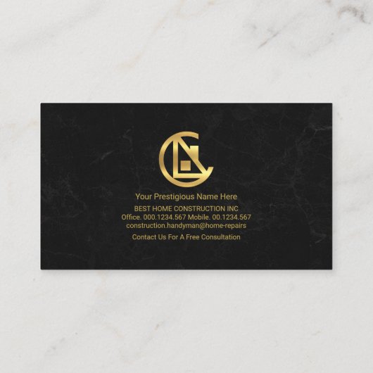 Carte De Visite Toit Or élégant Toit en granit noir (Dos)