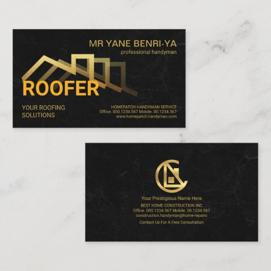 Carte De Visite Toit Or élégant Toit en granit noir (Devant / Derrière)