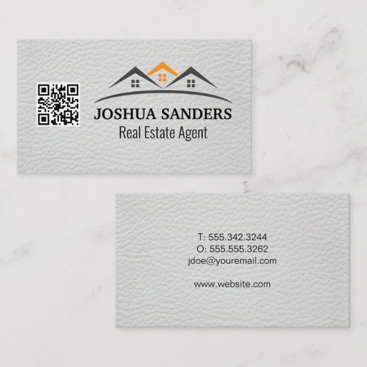 Carte De Visite Toits Immobiliers | Cuir blanc | Code QR (Devant / Derrière)