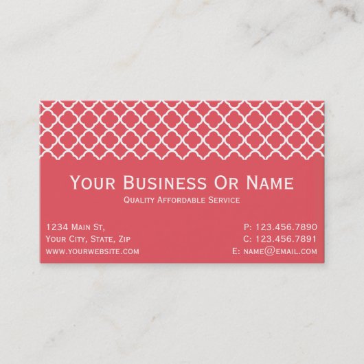 Carte De Visite Tonage Amical Persimmon Rose Et Blanc Quatrefoil (Devant)