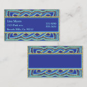 Carte De Visite Tonalités bleues et or métallique fleuri (Devant / Derrière)