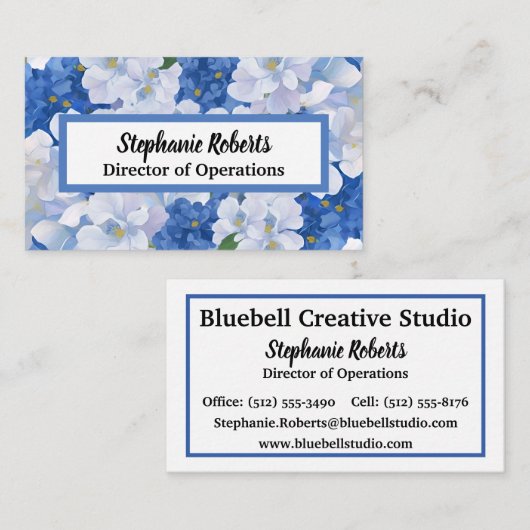 Carte De Visite Tons de fleurs bleues (Devant / Derrière)