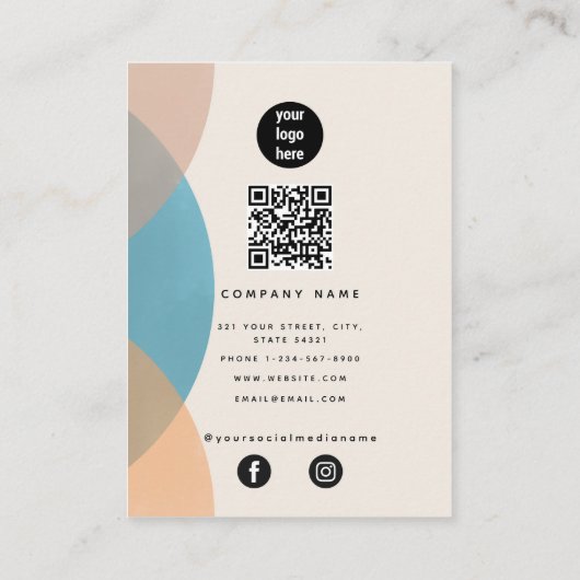 Carte De Visite Tons de Terre Abstraits modernes QR Code Médias so (Dos)