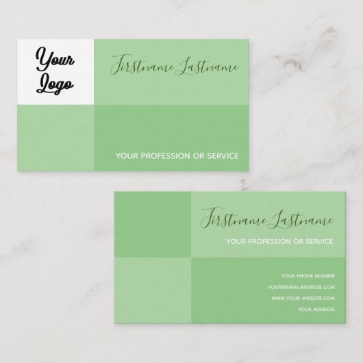 Carte De Visite Tons verts rectangulaire avec logo calligraphie (Devant / Derrière)