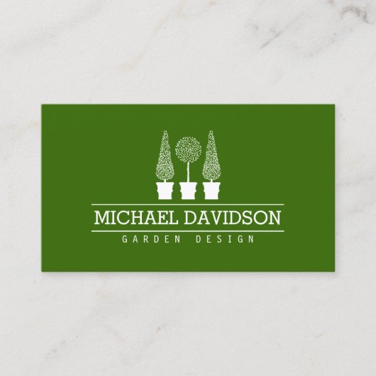 Carte De Visite Topiary Trio Gardener Paysage Vert/Blanc II (Devant)