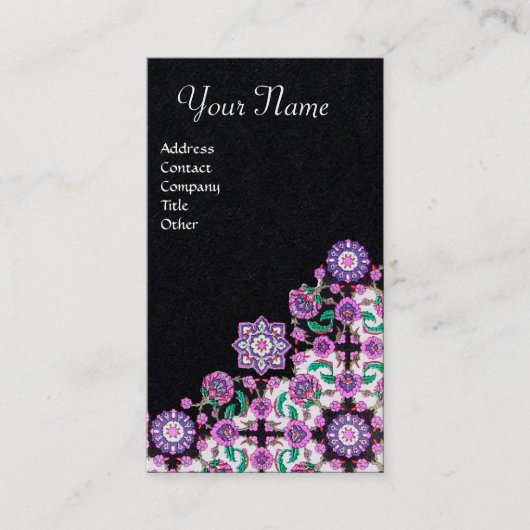 Carte De Visite TOPKAPI, FLORALE ROSE VERT ORIENTAL FLEURS Noir (Devant)