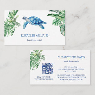 Carte De Visite Tortue à l'aquarelle Feuilles Tropicales