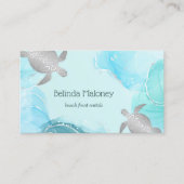 Carte De Visite Tortue Argent Encre Bleue Code QR Côté Mer (Devant)