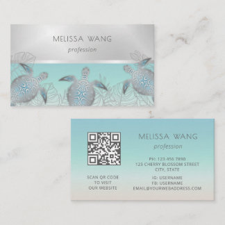 Carte De Visite Tortue de mer argentée | Code QR côtier