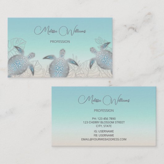 Carte De Visite Tortue de mer argentée | Code Qr côtier (Devant / Derrière)