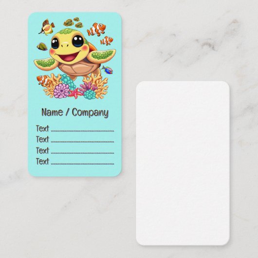 Carte De Visite Tortue de mer Bébé heureux et mignonne personnage (Devant / Derrière)