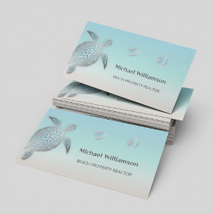 Carte De Visite Tortue de mer en argent Turquoise Côte